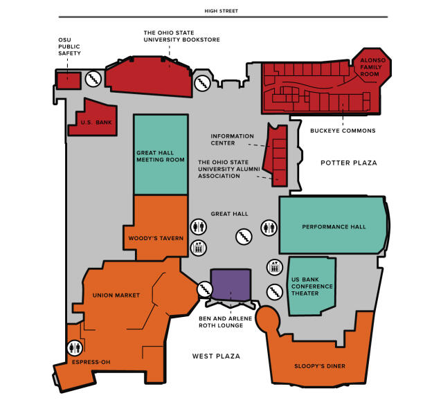 Map of the Ohio Union's first floor